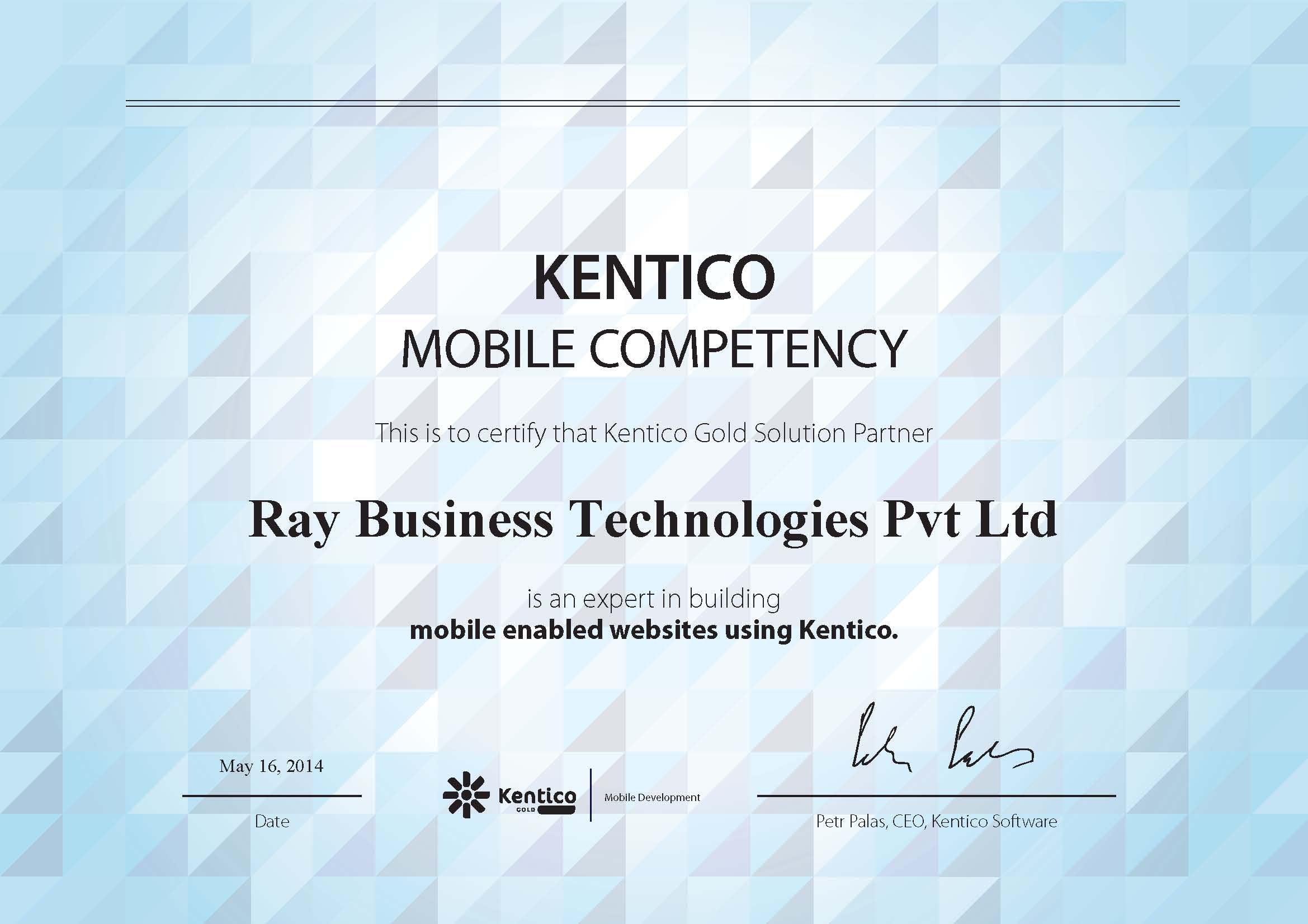 Raybiztech Kentico Mobile Competency Certificate